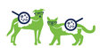 AnimalBiome cat and dog logo. green cat and dog with eyeglasses and microscopes on top of their gut area